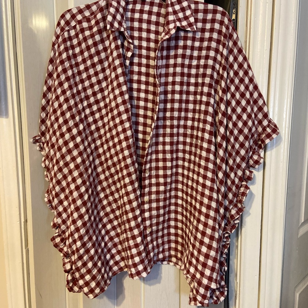 Easel Red and White Checkered Poncho